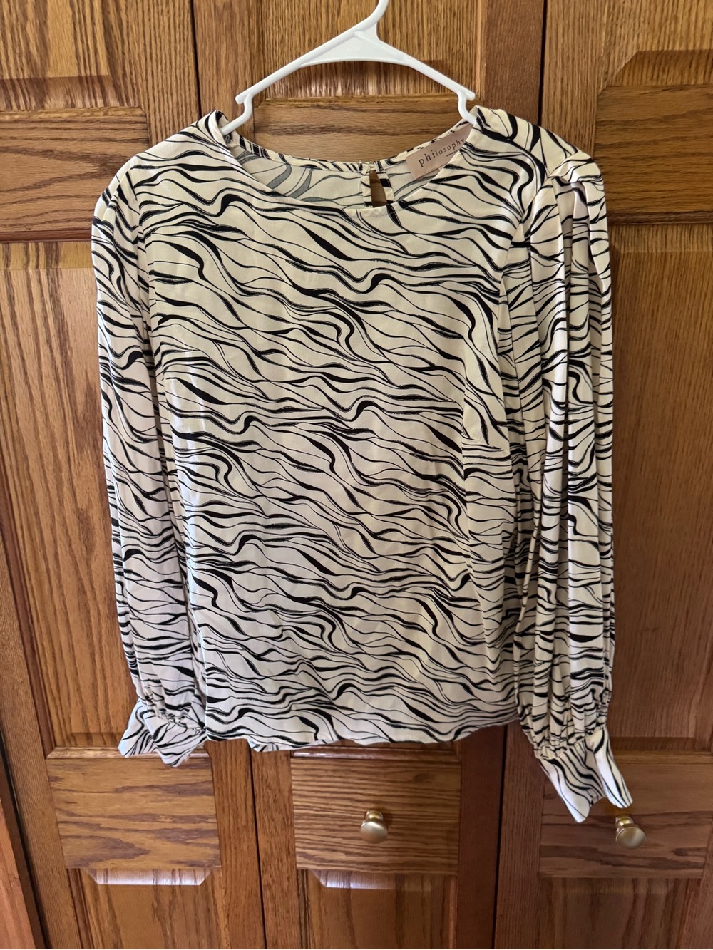 Philosophy Wavy Zebra-Print Long Sleeve Top - Cream and Black